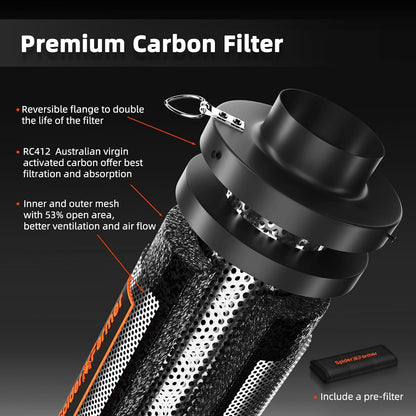 Spider Farmer Activated Carbon Filter, 150 mm/6 Inch Carbon Filter, Air Carbon Filter, Lightweight Australian Activated Carbon for Grow Tent, Odour Control, Air Washer for Pipe Fan, Air Filtration