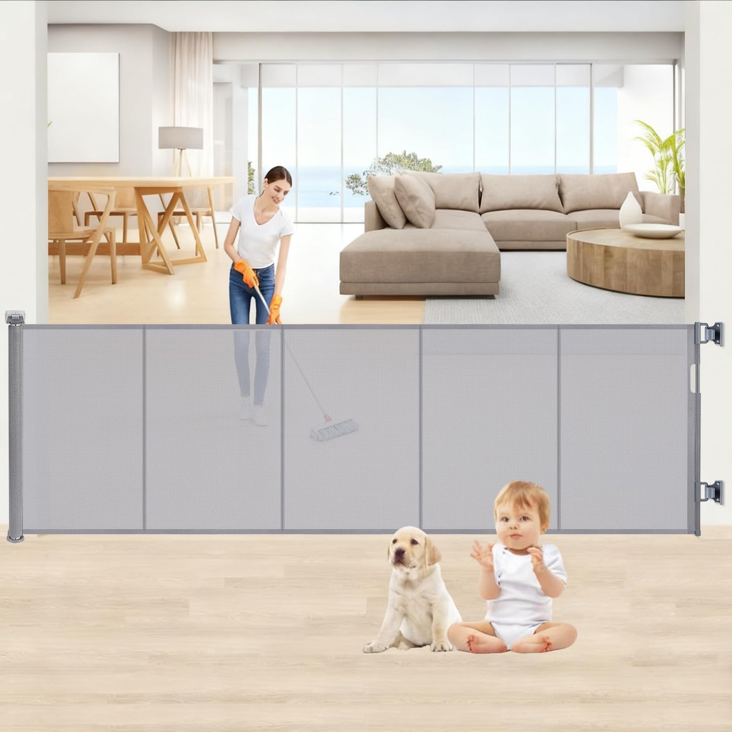 Poarta de siguranta Wodondog ML001B retractabila 150 cm alba