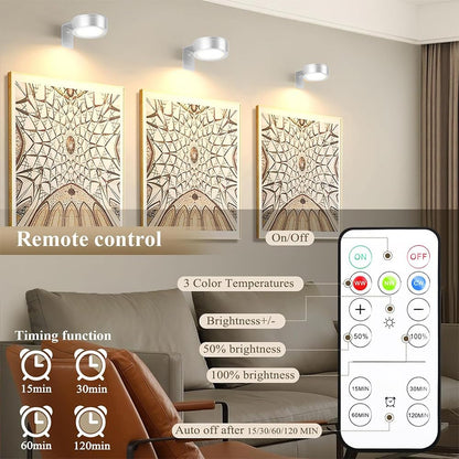 Lampa perete RIRIDAMAI 3 Pcs LED wireless reincarcabila cu telecomanda