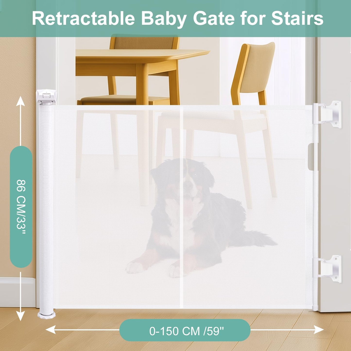 Poarta de siguranta Wodondog ML001B retractabila 150 cm alba