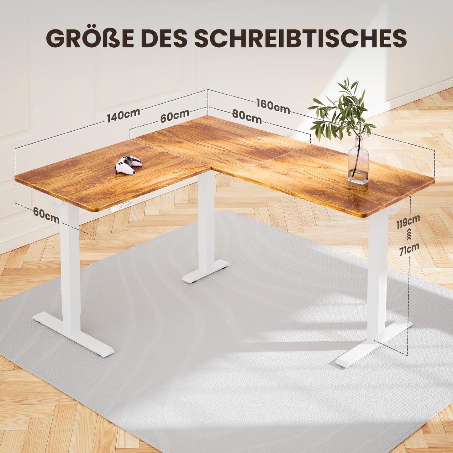 Birou ErGear Corner Desk 160x140 cm reglabil electric 100 kg