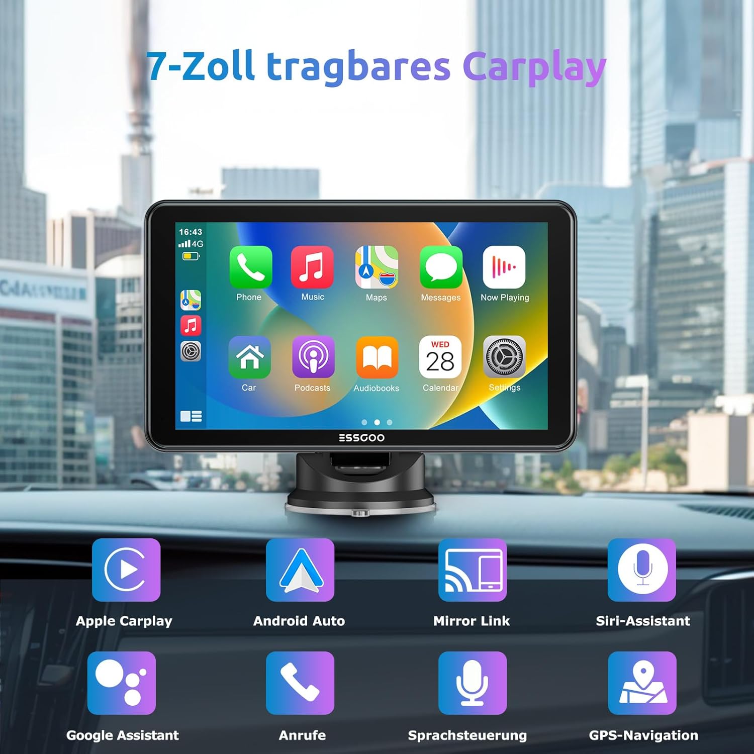 A-pple CarPlay & Android Car, 7 Inch IPS Carplay Display, Supports Siri & G-oogle Assistant, Online Maps, Easy Installation, Suitable for Various Vehicle Models