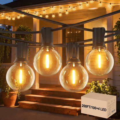 Outdoor String Lights 100FT,G40 50+2 Bulbs String Lights for Outside - 2700K Warm White, 25000H Long Life, IP45 Waterproof & Shatterproof, Mains Powered Garden Lights for Gazebo/Patio