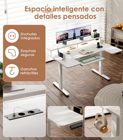 Birou reglabil OffiGo U Forma 140 cm electric cu LED si USB