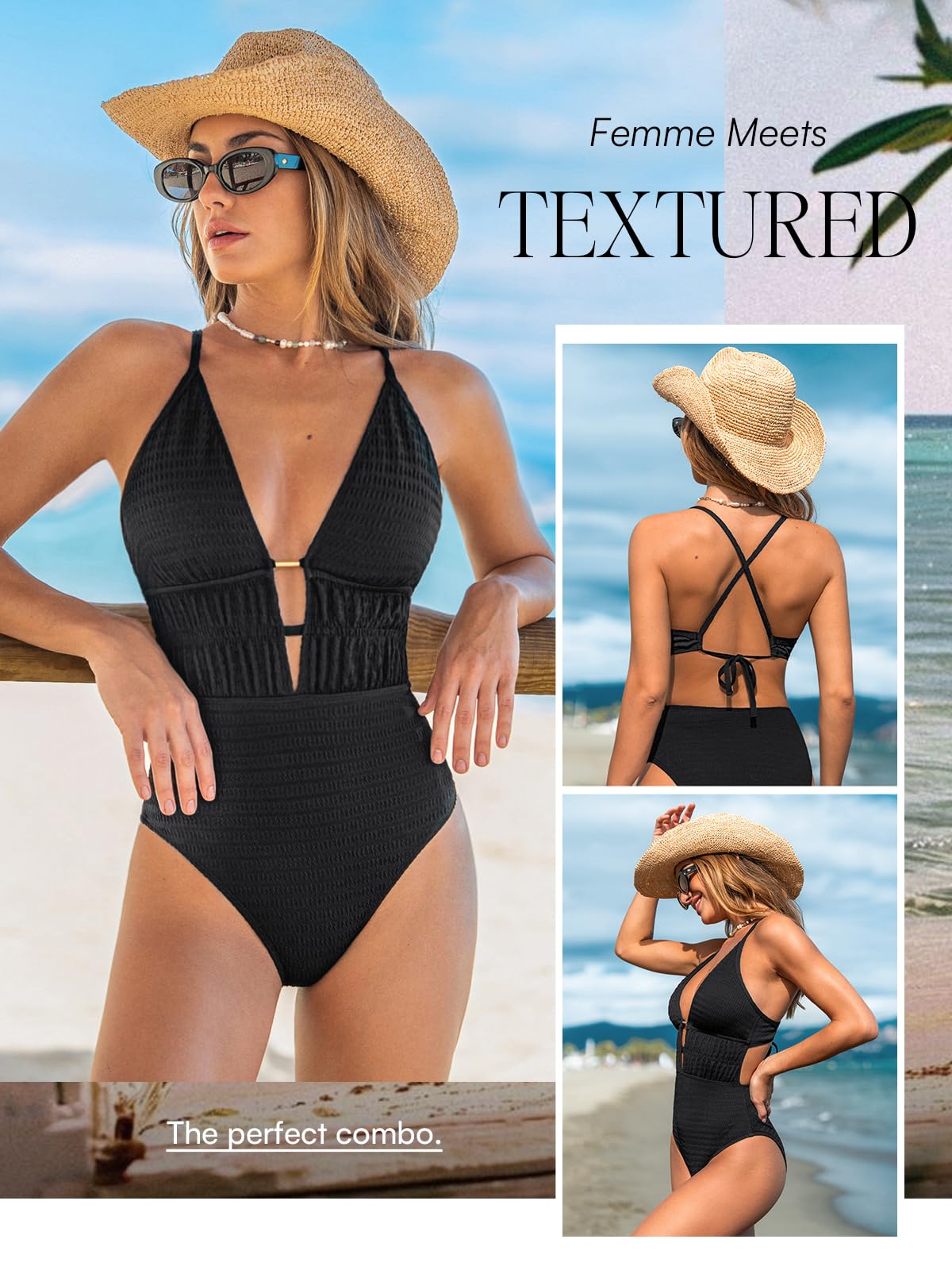 Costum de baie L - CUPSHE One Piece Plunging Neck Textured Ruched