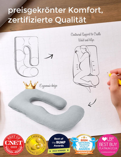 Perna gravide Momcozy PP102 U-Form 145 cm, husa racoroasa