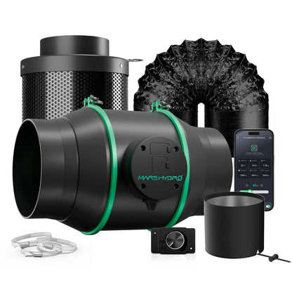 Mars Hdyro 2025 New Version iFresh 6 Inch Smart Inline Duct Fan with Variable Speed Controller, 402 CFM App Control Ventilation Exhaust Fan for Grow Tents, Hydroponics