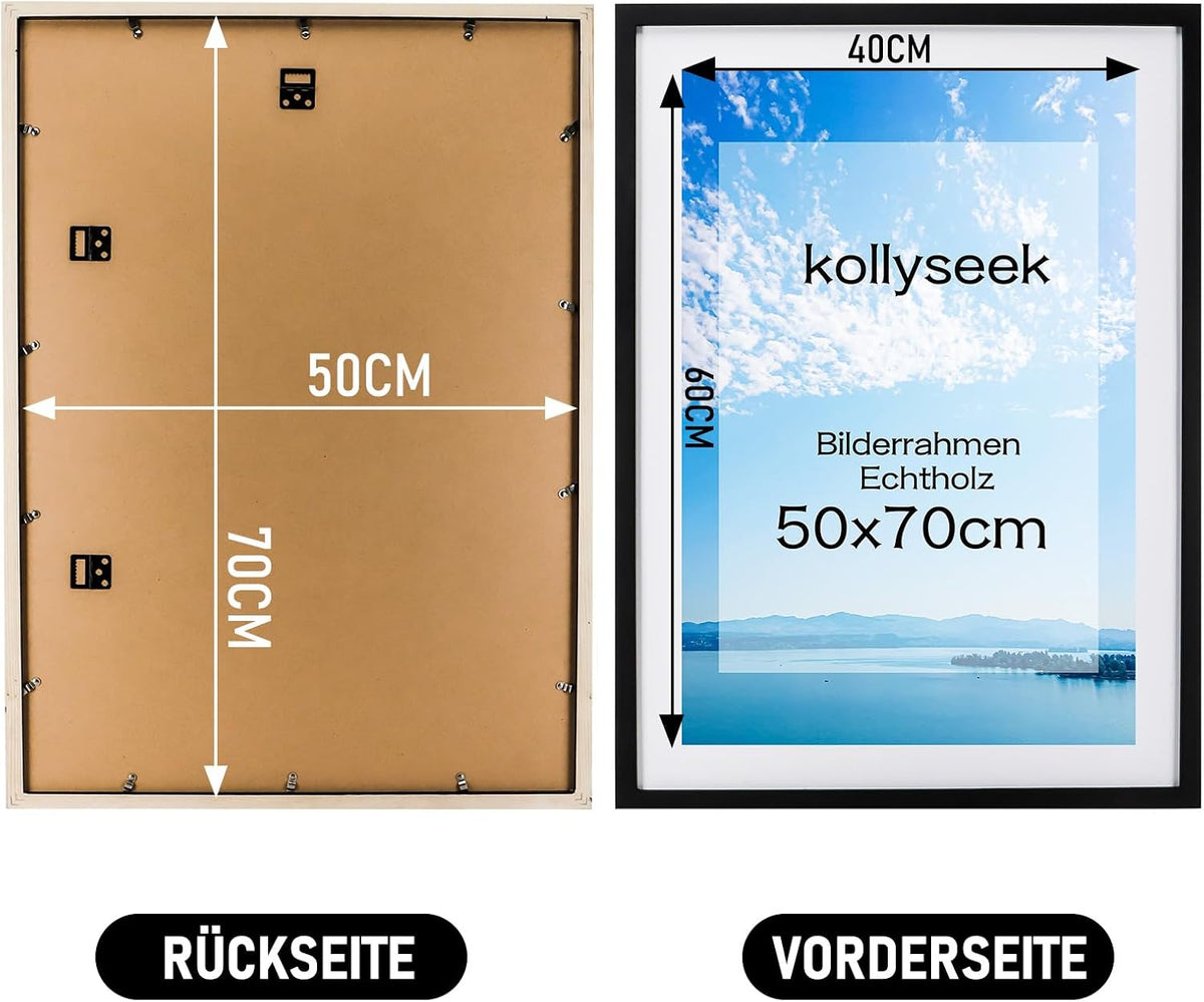 Rama foto kollyseek din lemn masiv cu passepartout, 50 x 70 cm, neagra