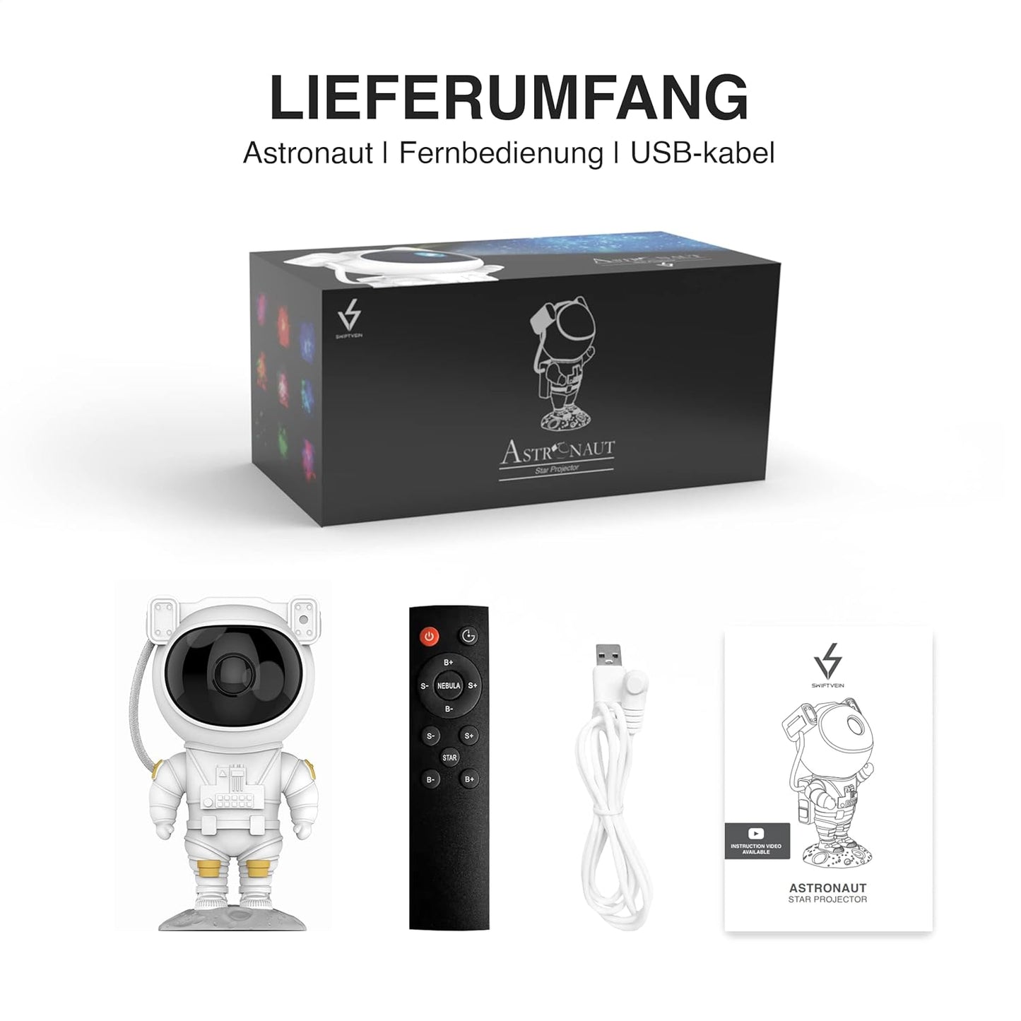 SWIFTVEIN Astronaut LED Starry Sky Projector, Galaxy Light with Remote Control and Timer, Star Projector Kids and Adults, Smart Star Projector White