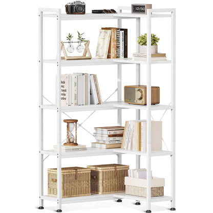 Biblioteca Coleshome 5-Tier L Shape Alb 72.8x65.3x145.5 cm