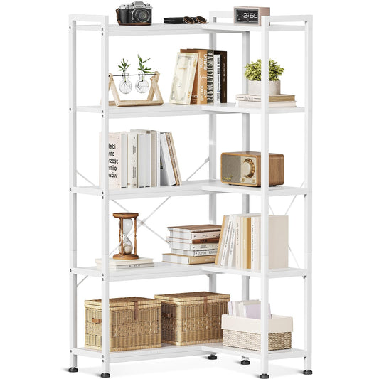 Biblioteca Coleshome 5-Tier L Shape Alb 72.8x65.3x145.5 cm