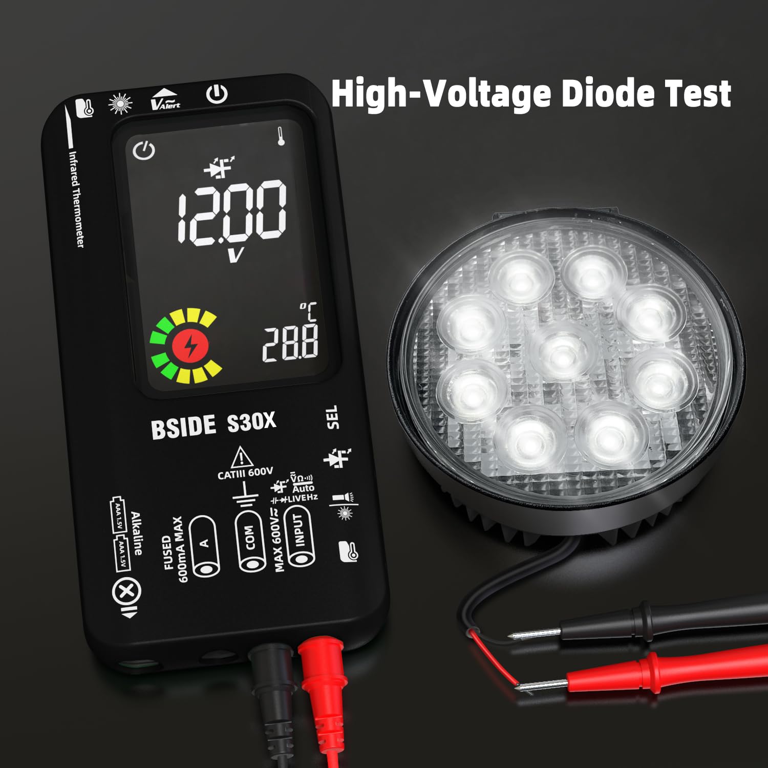 BSIDE Smart Digital Multimeter with IR Thermometer 12:1 High Voltage Diode Tester 9999 Counts Dual Powered Electrical Tester Multifunction Voltage Capacitance Meter for HVAC LED Automotive Electronic