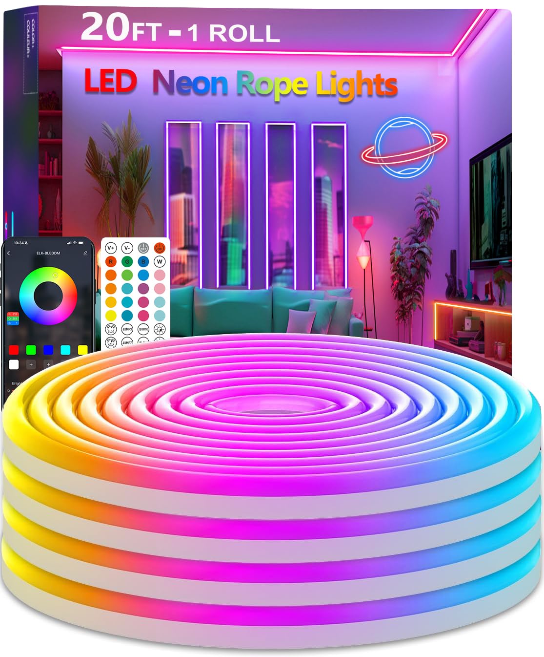 httpsmp 12M RGB Neon LED Strip Lights, Musik Sync, 24V Flexible Streifen mit App/Fernbedienung anwendbar auf Schlafzimmer, Raum & Außendekoration