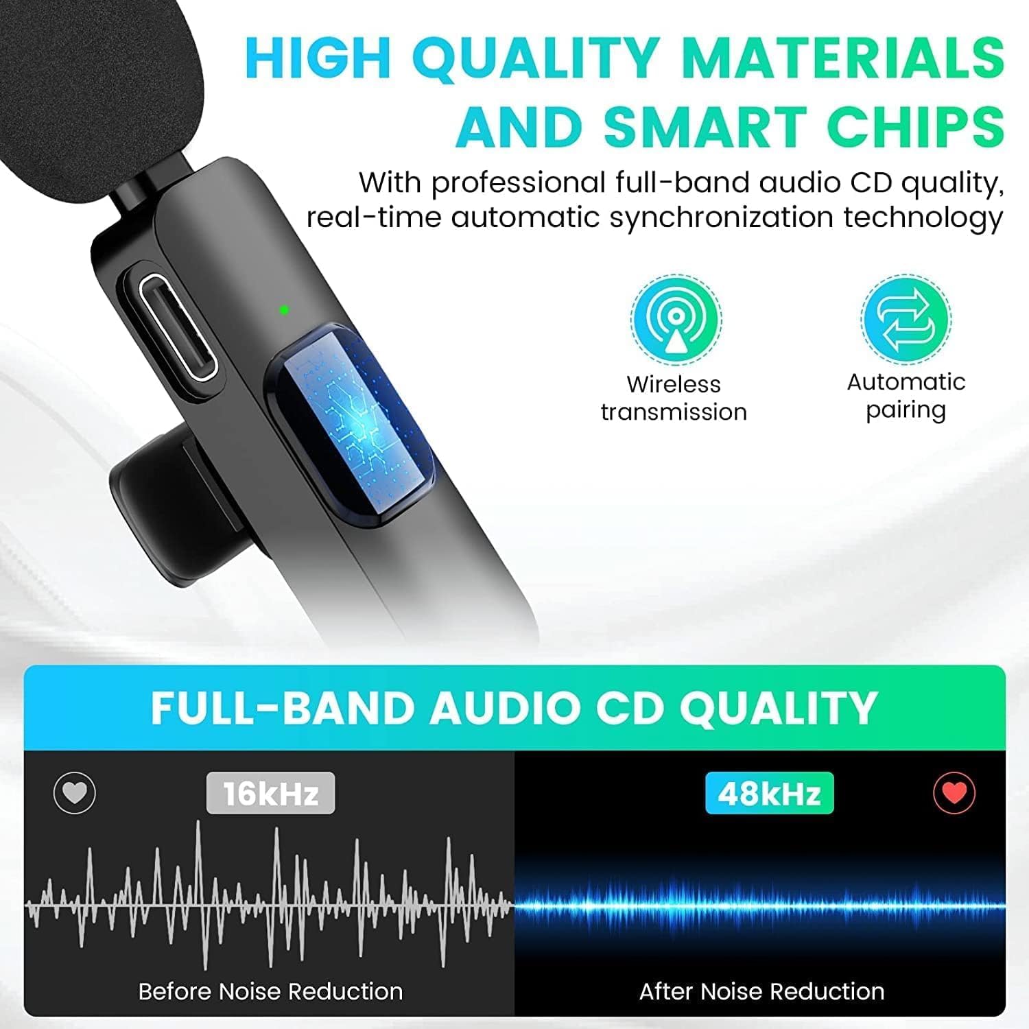 Mini Microphone Multifunctional, Mini Wireless Microphone for Video, Microphone Wireless for iPhone iPad, Microphone Bluetooth Mobile Phone, Mini Microphone for Clipon, Wireless Lapel Microphone for