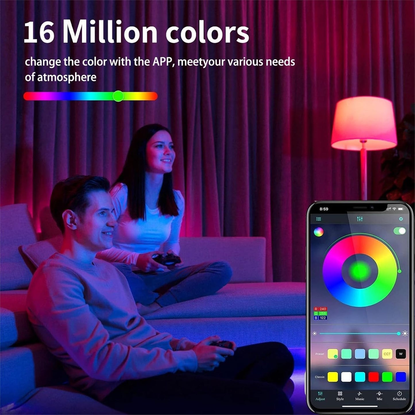Banda LED RGB 15m Neon Rope Light App Remote IP65 Outdoor