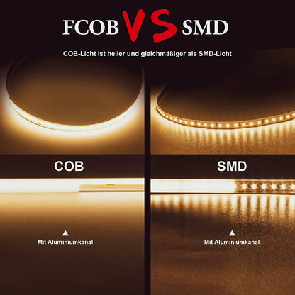 TTWAY COB LED Strip Lights 2700K, Dimmable LED Strip Kit, Super Bright 24V LED Tape Lights CRI90+ with RF Remote and UKCA Power Supply for DIY Home Decoration, 3M, 1440LEDs, Warm White.