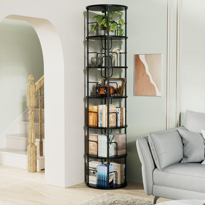 Biblioteca rotativa Generisch 6 niveluri 45x45x193 cm neagra