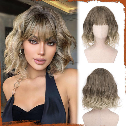 Peruca SOFEIYAN Bob Wavy Pink 30 cm, breton, fibra termorezistenta
