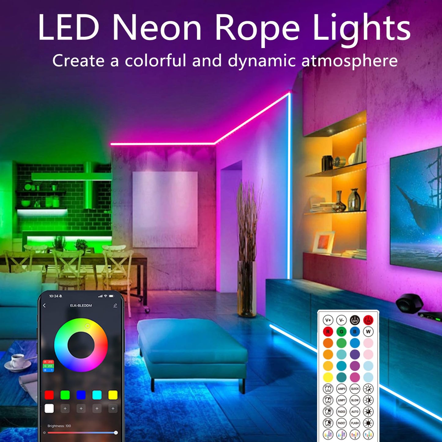 Banda LED Neon 10M RGB App Remote Music Sync IP65