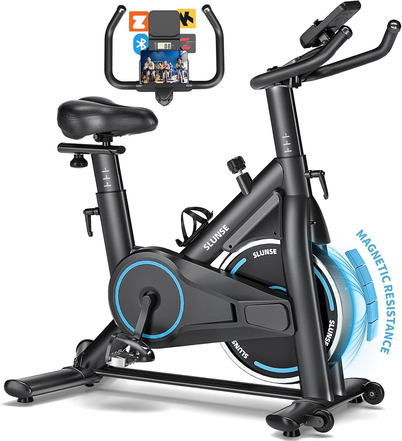 Exercise Bike, Adjustable Magnetic Resistance Spin Bikes Equipment for Home Use, Stationary Bike App Compatible with Digital Monitor, Upgraded Seat Cushion, 180KG Weight Capacity