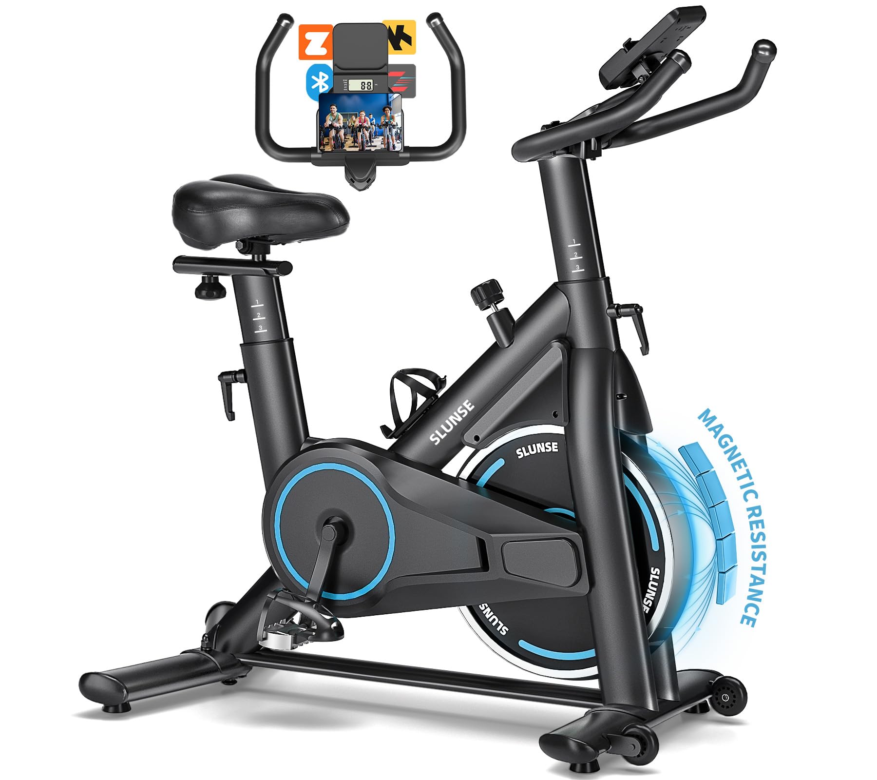 Exercise Bike, Adjustable Magnetic Resistance Spin Bikes Equipment for Home Use, Stationary Bike App Compatible with Digital Monitor, Upgraded Seat Cushion, 180KG Weight Capacity