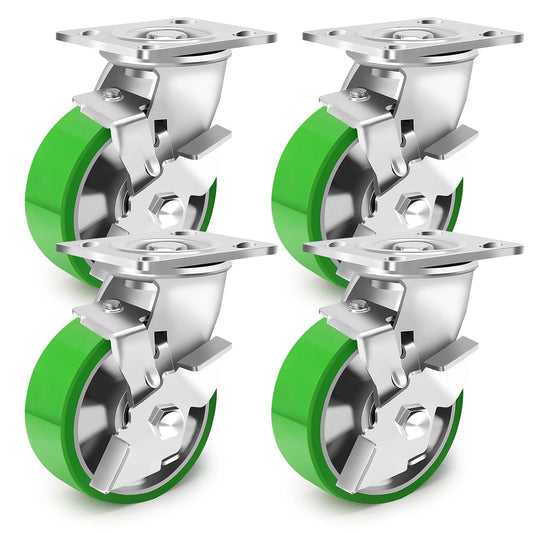 Role industriale pivotante Humagineer cu frana, 12,5 cm, miez din aluminiu si banda PU, set 4, sarcina 1800 kg