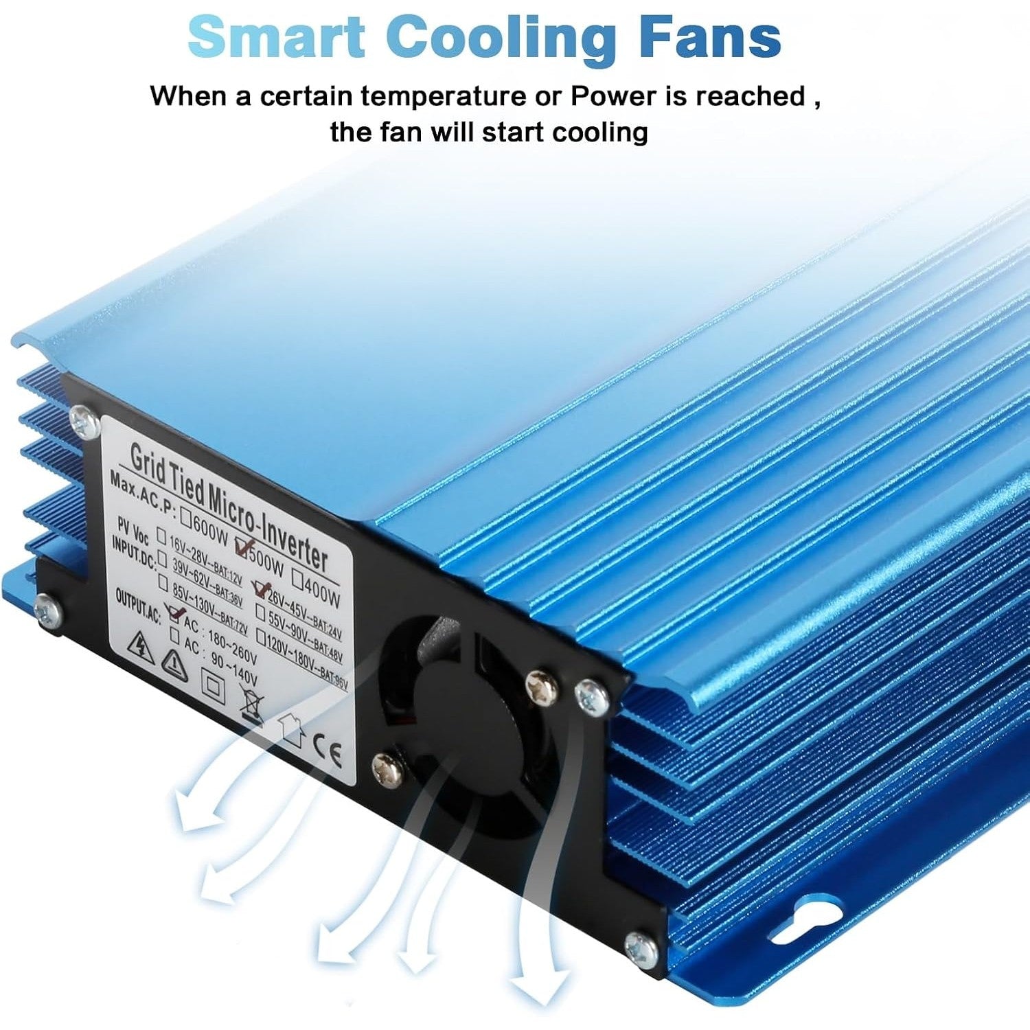 Jadeshay Inverter,Inverter Grid Tie 500W MPPT Grid Tie Micro Inverter 12V Adjustable Battery Discharge for Solar PV Panels, AC220V (Size : 500W12V)