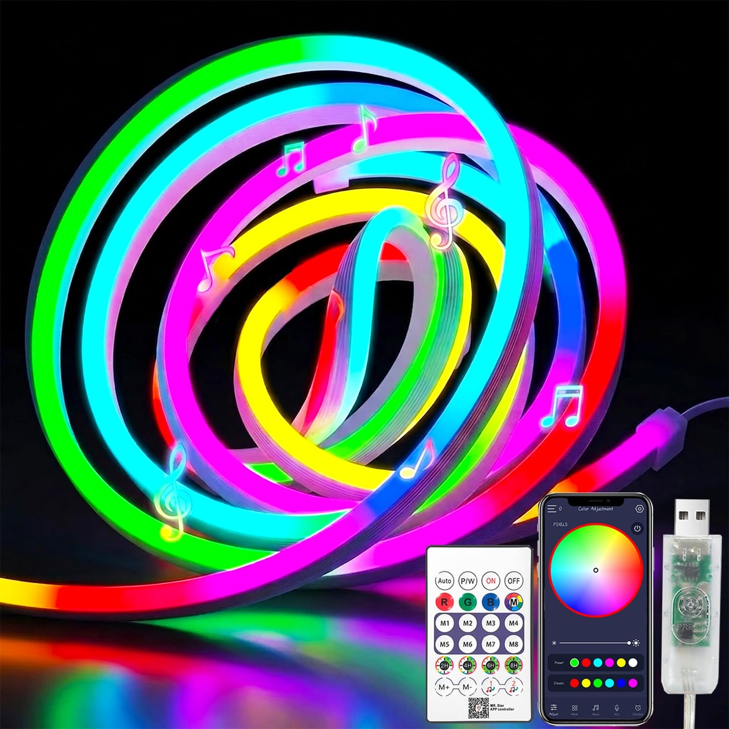 Banda LED 3M RGBIC Neon Rope Light 5V USB IP67 APP Remote