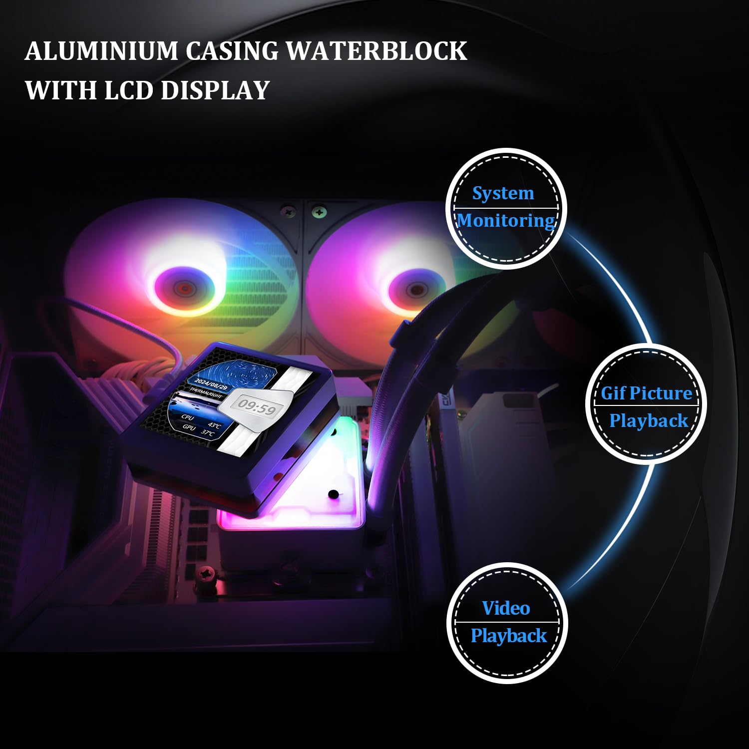 Thermalright Grand Vision 240 ARGB White AIO CPU Liquid Cooler,IPS LCD Screen with 480x480 Resolution,for AM4/AM5/LGA1851/1700,‘3.4 inch’Magnet-Absorbent LCD Screen for Images,Water-Cooled Radiator