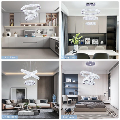 Lustra LED FRIXCHUR moderna cu 3 inele, cristal, 57W, 4650 lm