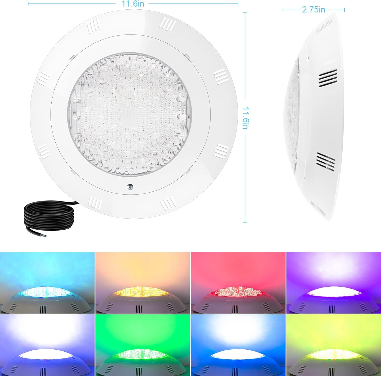 Kingwen LED Pool Lighting Underwater 38 W RGB Pool Headlight Underwater LED Pool Lamps with Remote Control IP68 Waterproof Pool Lamps Underwater 12 V AC/DC