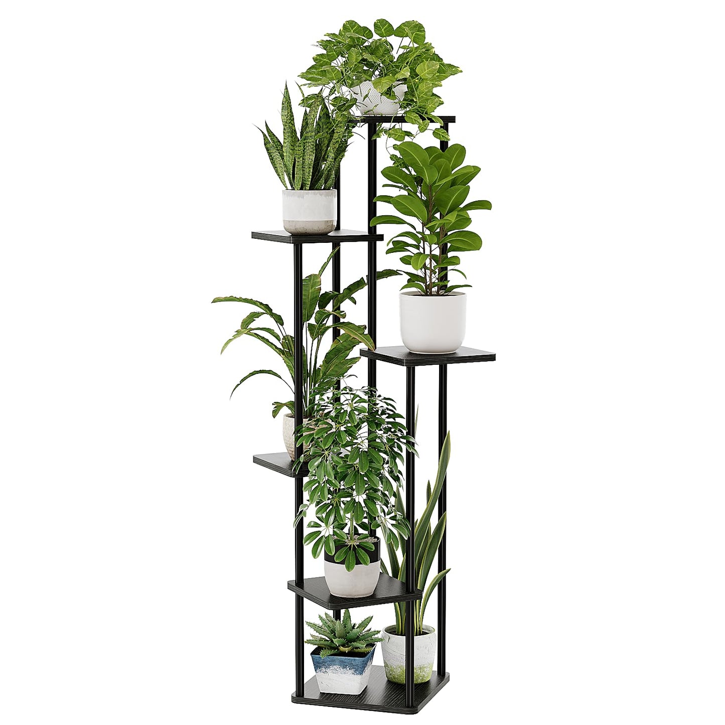 Suport plante Bamworld TM02H-6 Black 6 niveluri metal si lemn