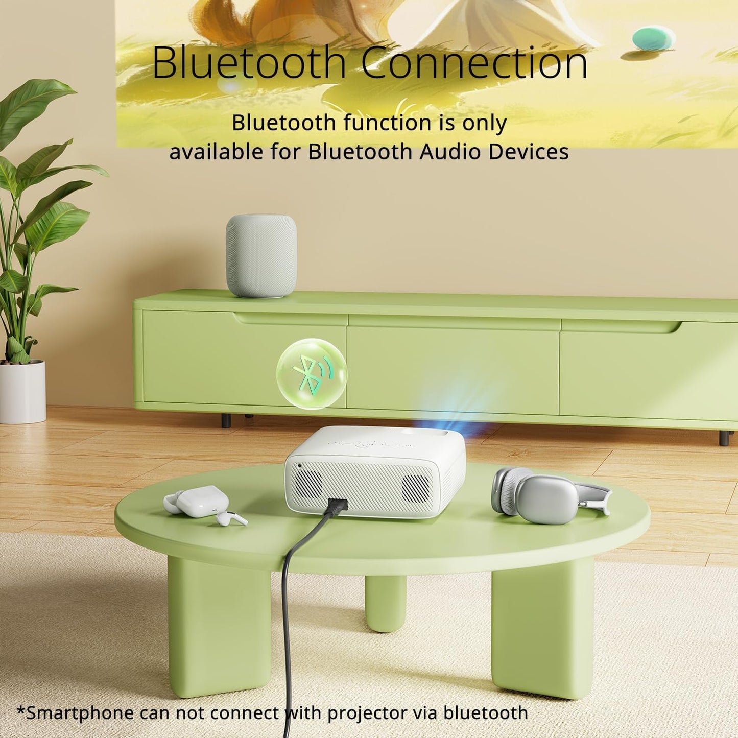 YOTON Y6 Bluetooth Projector 4K with Tripod, Projector Native 1080P 18000 Lumens, Bluetooth 5.2 Portable Home Video Movie Projector Compatible with iOS/Android/HDMI/USB/AV/SD Card, for Home Cinema