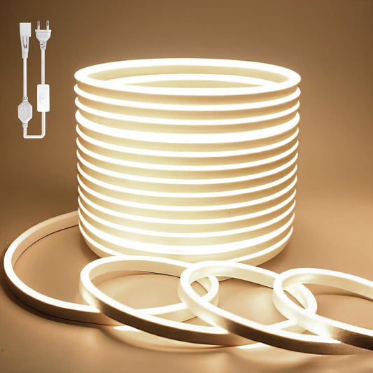 BAGZY Neon LED Strip, 15 m, Outdoors, Waterproof, 230 V, 120 LED/m, Flexible, DIY, for Indoors, Christmas Party, Outdoor Use, with Power Supply and Controller (Natural White)