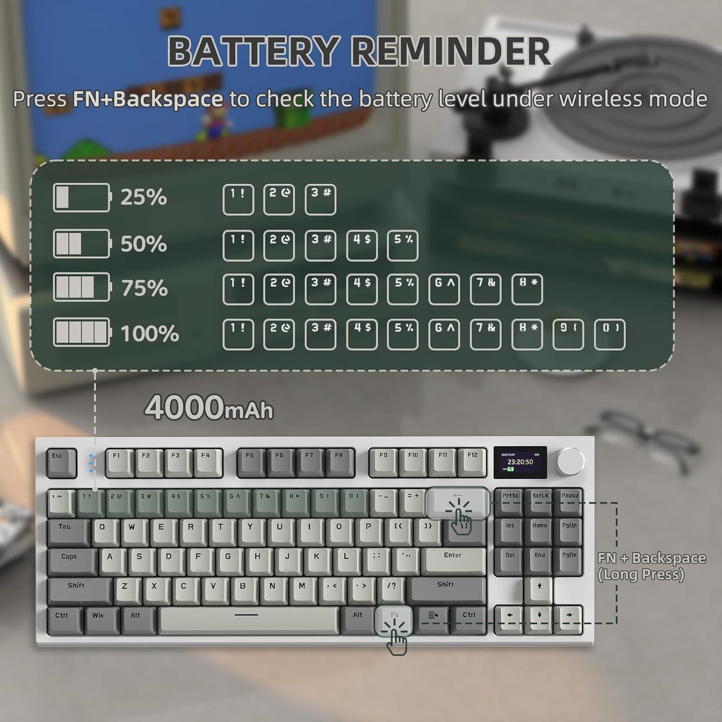 VGN GAMEPOWER ATTACK SHARK K86 Wireless Mechanical Keyboard Apex Pro TKL 75%, 2.4G/Bluetooth/Wired Gaming Keyboard M75, Gasket Mount with Color Display & Knob, RGB Backlit, Hot Swappable Linear Switch