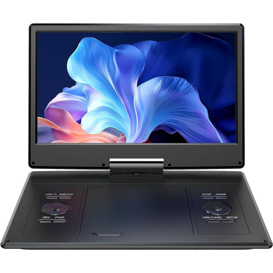 YOTON 16.9" Portable DVD Player with 14.1" HD Swivel Screen for Car, 4-6 Hours Playtime with Battery, Smart Memory Playback, USB/SD Support [Blu-ray Not Supported]
