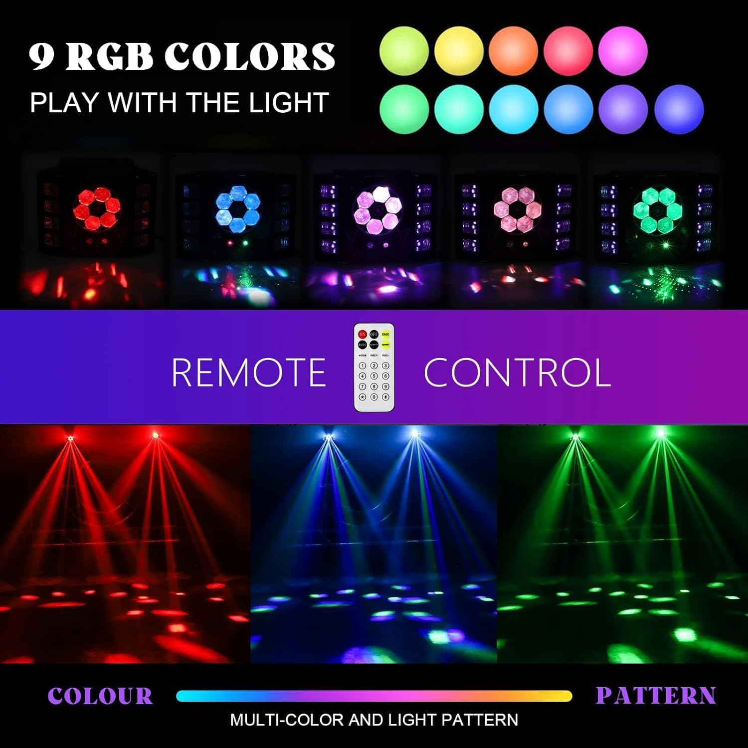 Disco Light, 100W Disco Light, Party Light, Beeseye, UV Flash Light, 14 Channel DMX with Voice Control, Remote Control, Suitable for Wedding, Birthday Party, Halloween, Bar Event