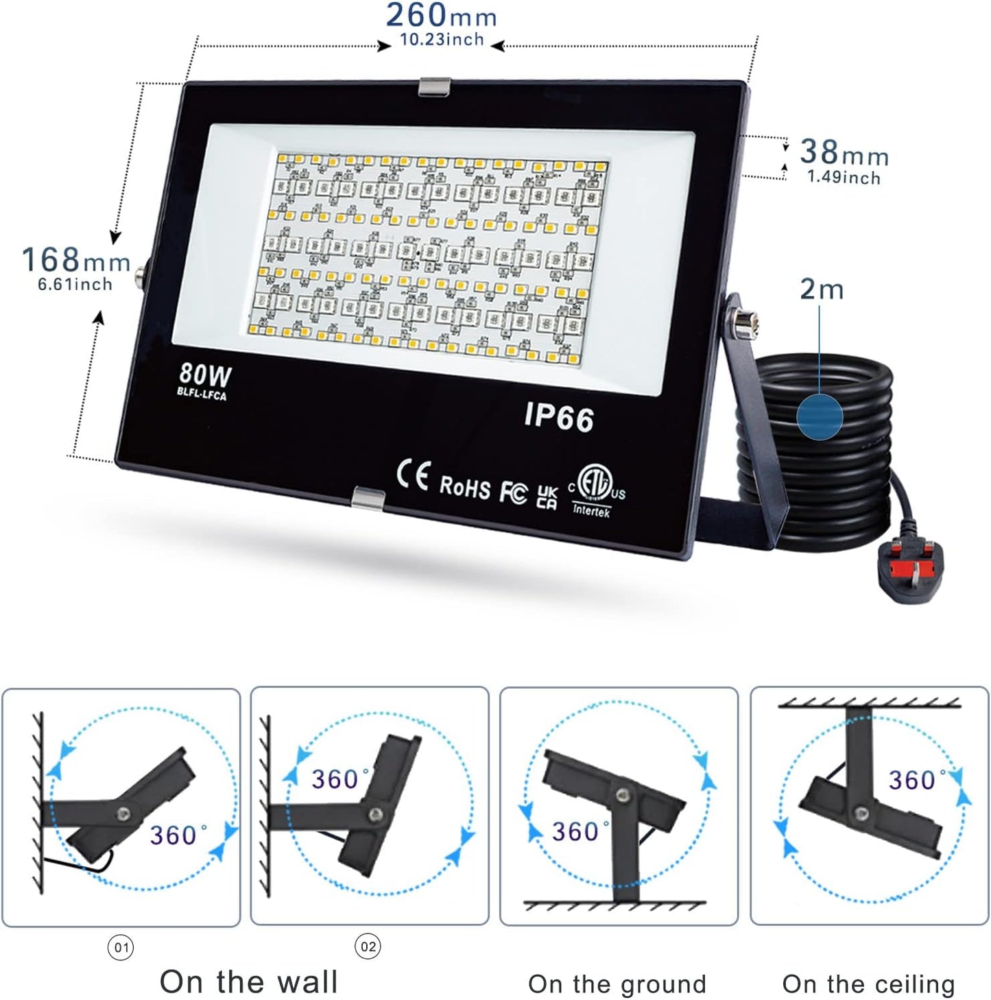 DUSKTEC LED RGB Floodlight Outdoor 80W,Colour Changing Smart Flood Lights with Plug IP66 Waterproof, Plug-in Outdoor Garden Lighting Mains Powered 800W Equivalent with APP Controlled,2 Pack