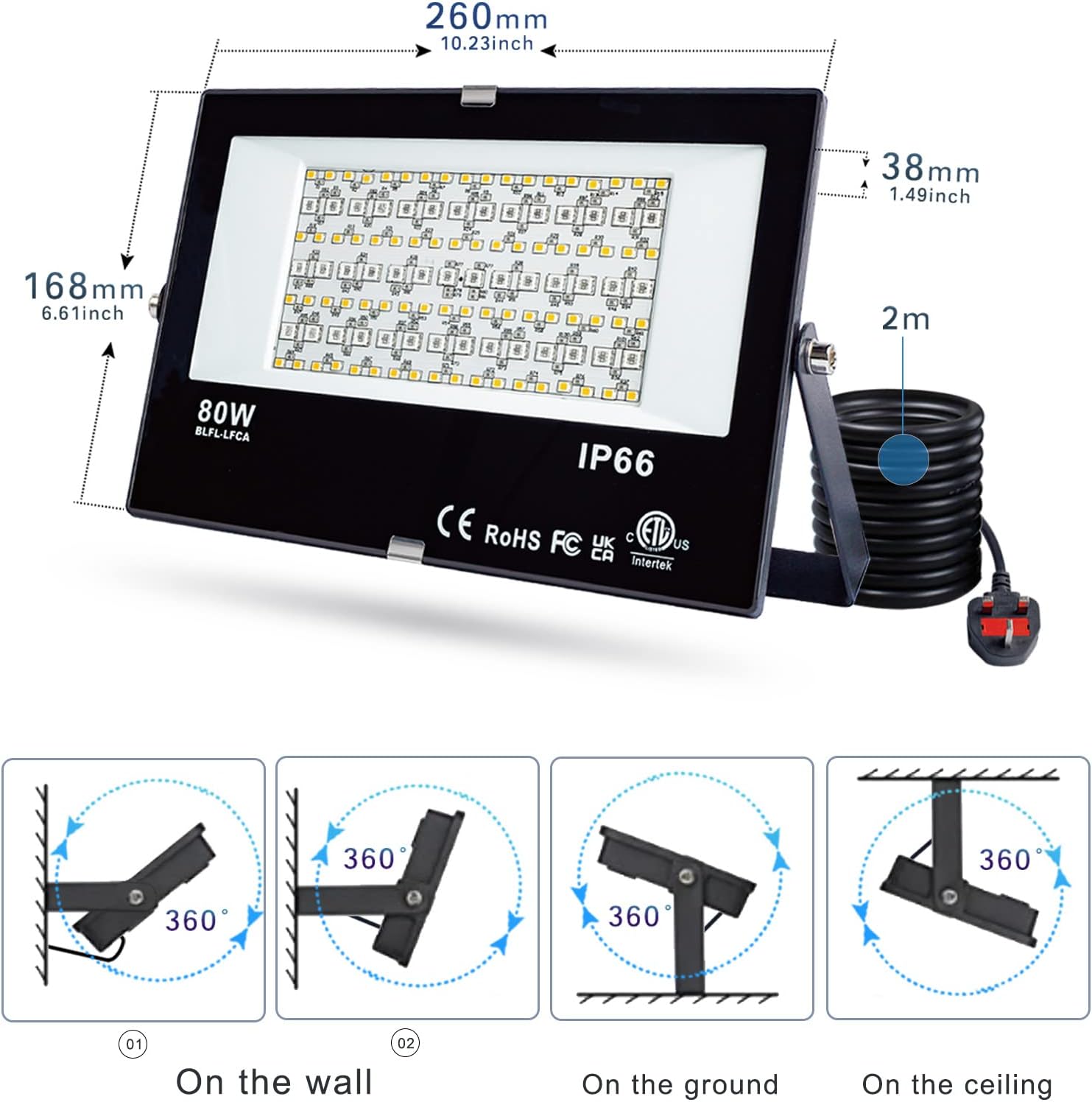 DUSKTEC LED RGB Floodlight Outdoor 80W,Colour Changing Smart Flood Lights with Plug IP66 Waterproof, Plug-in Outdoor Garden Lighting Mains Powered 800W Equivalent with APP Controlled,2 Pack