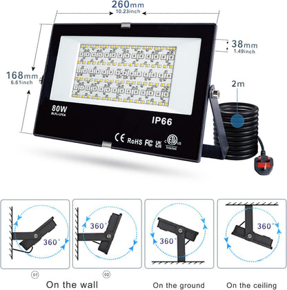 DUSKTEC LED RGB Floodlight Outdoor 80W,Colour Changing Smart Flood Lights with Plug IP66 Waterproof, Plug-in Outdoor Garden Lighting Mains Powered 800W Equivalent with APP Controlled,2 Pack