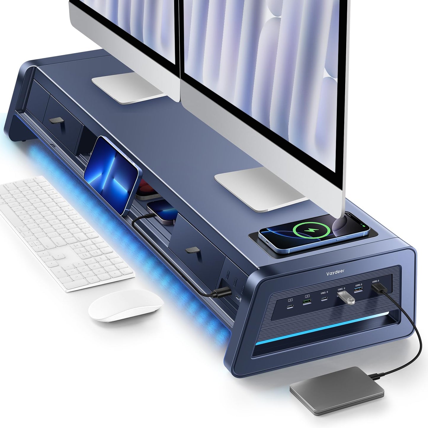 Suport monitor VAYDEER cu sertare si USB, incarcare wireless 15W