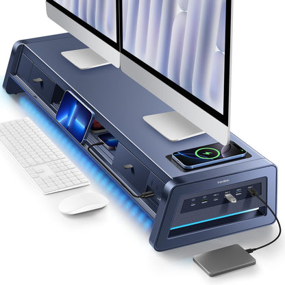Suport monitor VAYDEER cu sertare si USB, incarcare wireless 15W