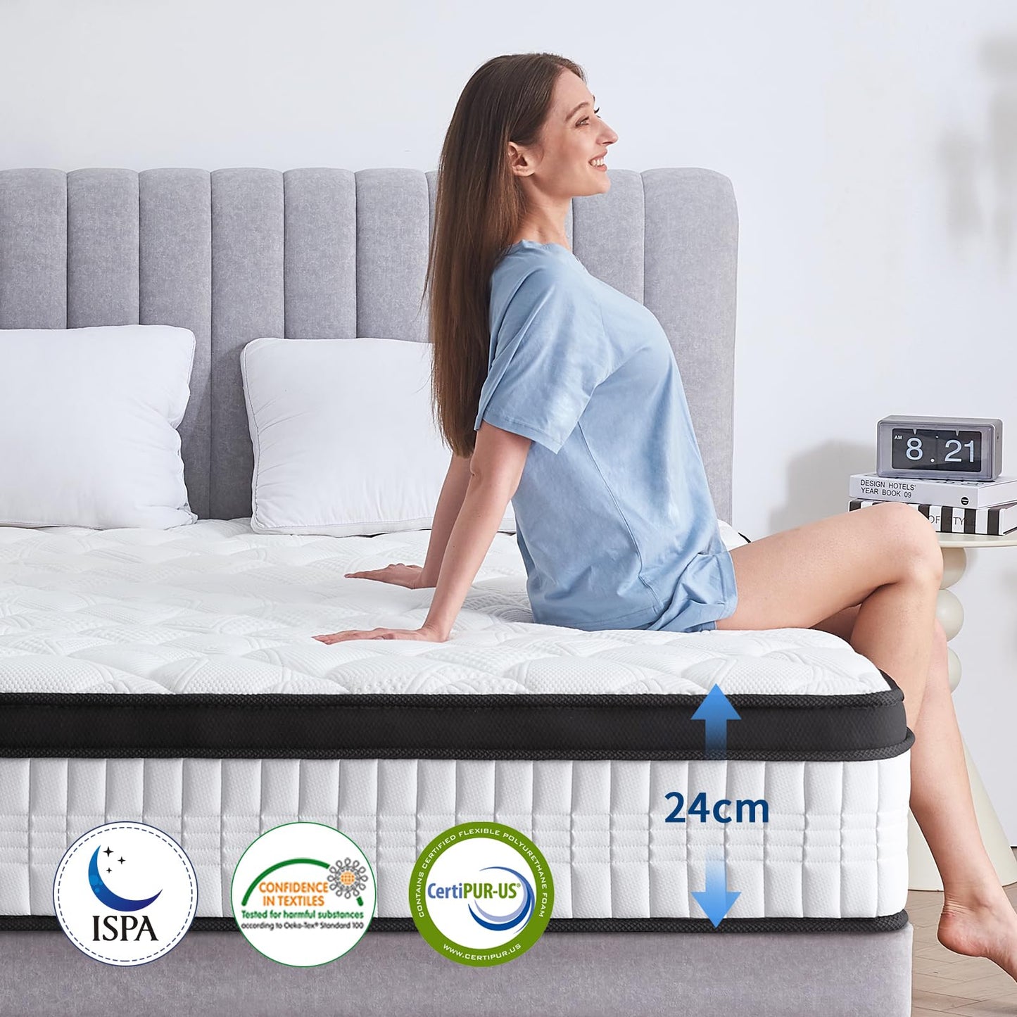 Saltea ortopedica Slily 160x200 cm, 24cm grosime, fermitate medie H3-H4 7 zone cu spuma confort
