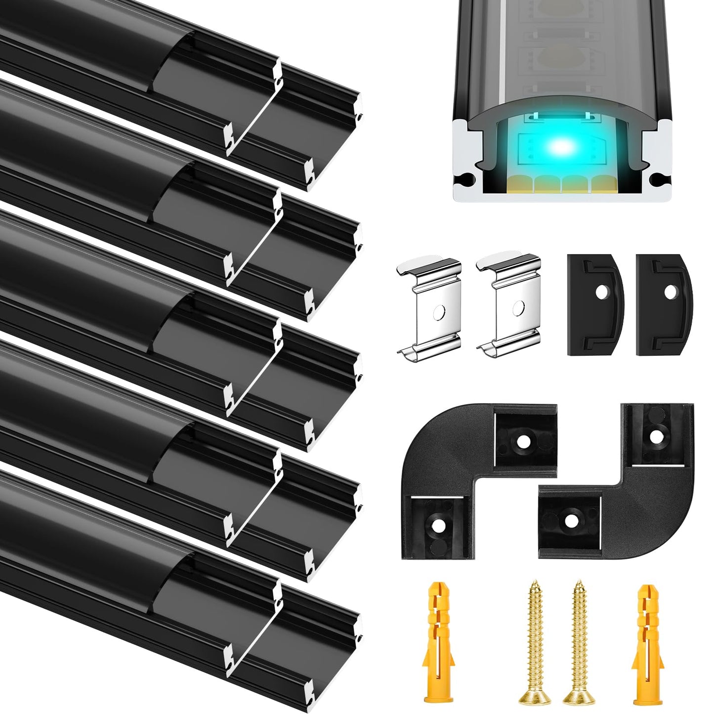 Profil LED Molfanco U-Profile Black 12m aluminiu cu difuzor alb