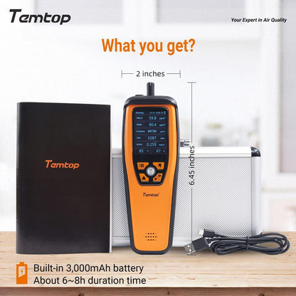 Temtop Air Quality Monitor CO2 Meter Professional CO2 PM2.5 PM10 Formaldehyde Temperature and Humidity Monitor w/Audio Alarm Data Export (M2000 2nd)