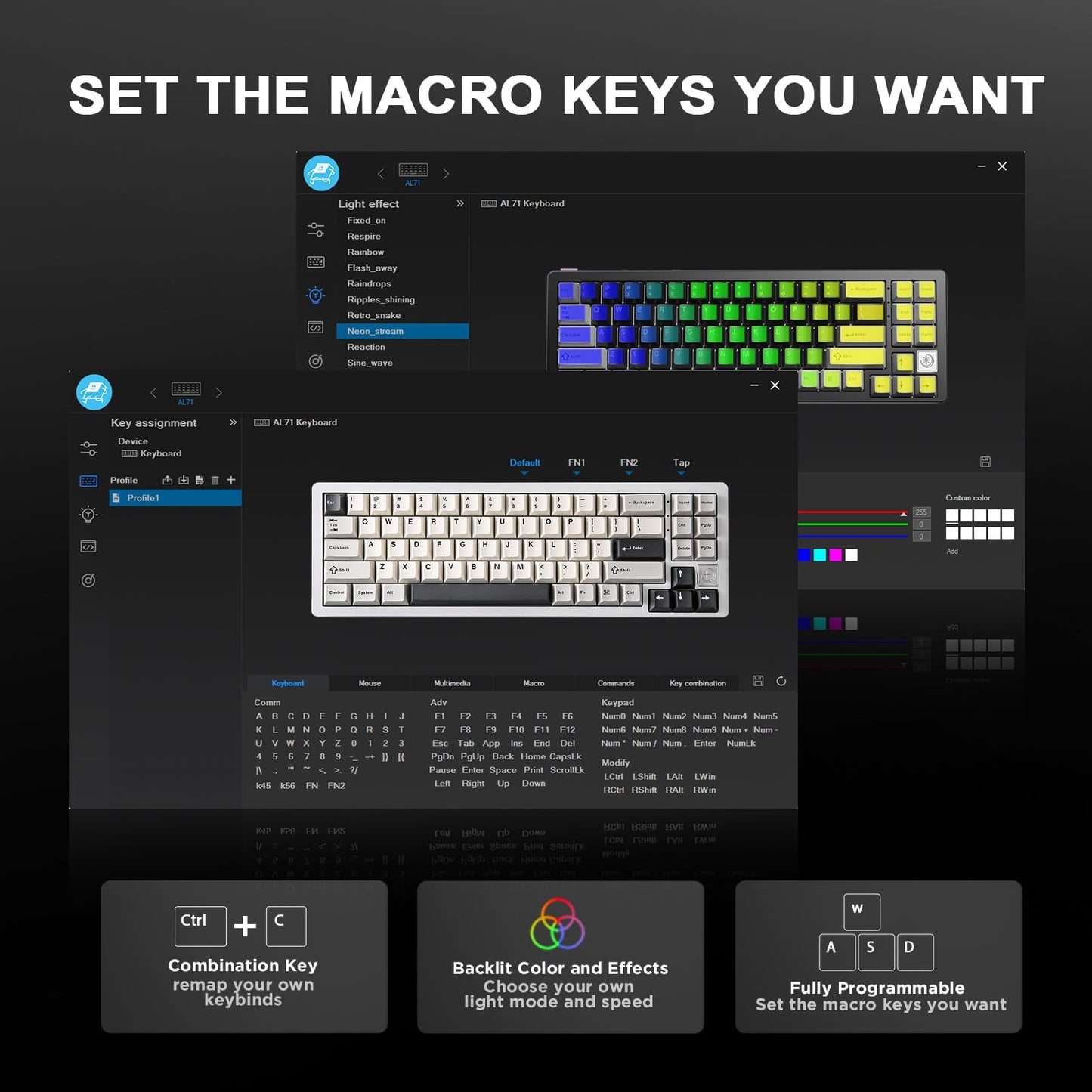 Tastatura YUNZII AL71 71 taste aluminiu CNC RGB wireless