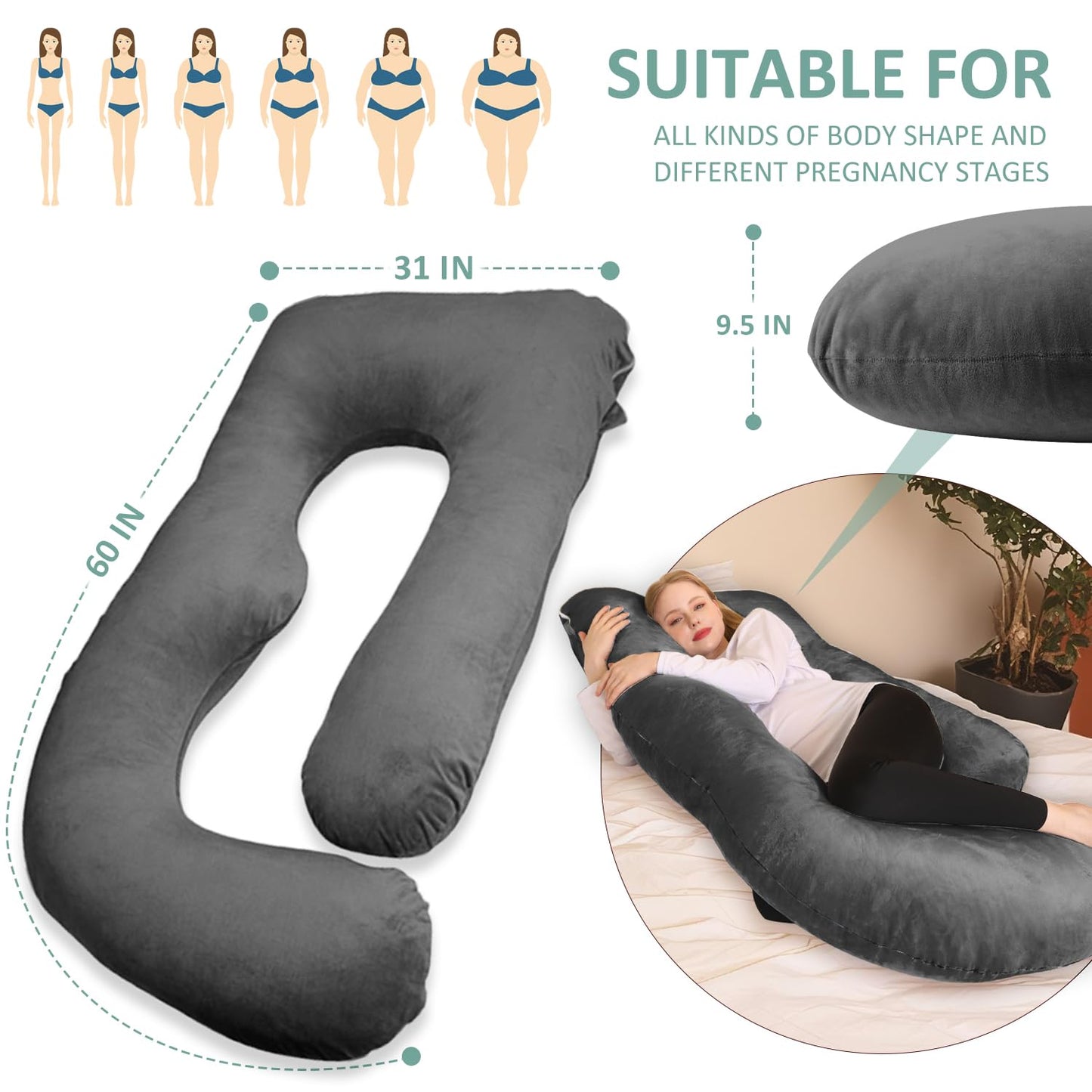 Perna gravide Chilling Home 60JRH J Shape, husa detasabila, 140x70 cm