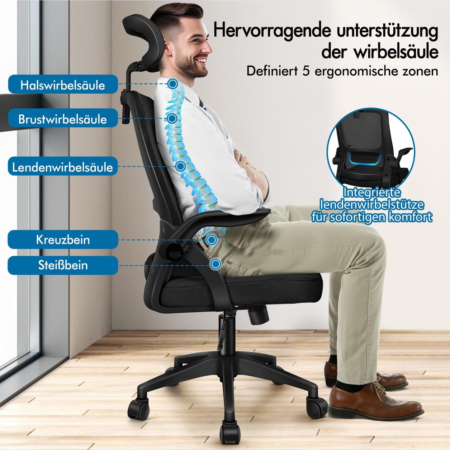 Scaun birou ALFORDSON ergonomic mesh negru suport lombar reglabil