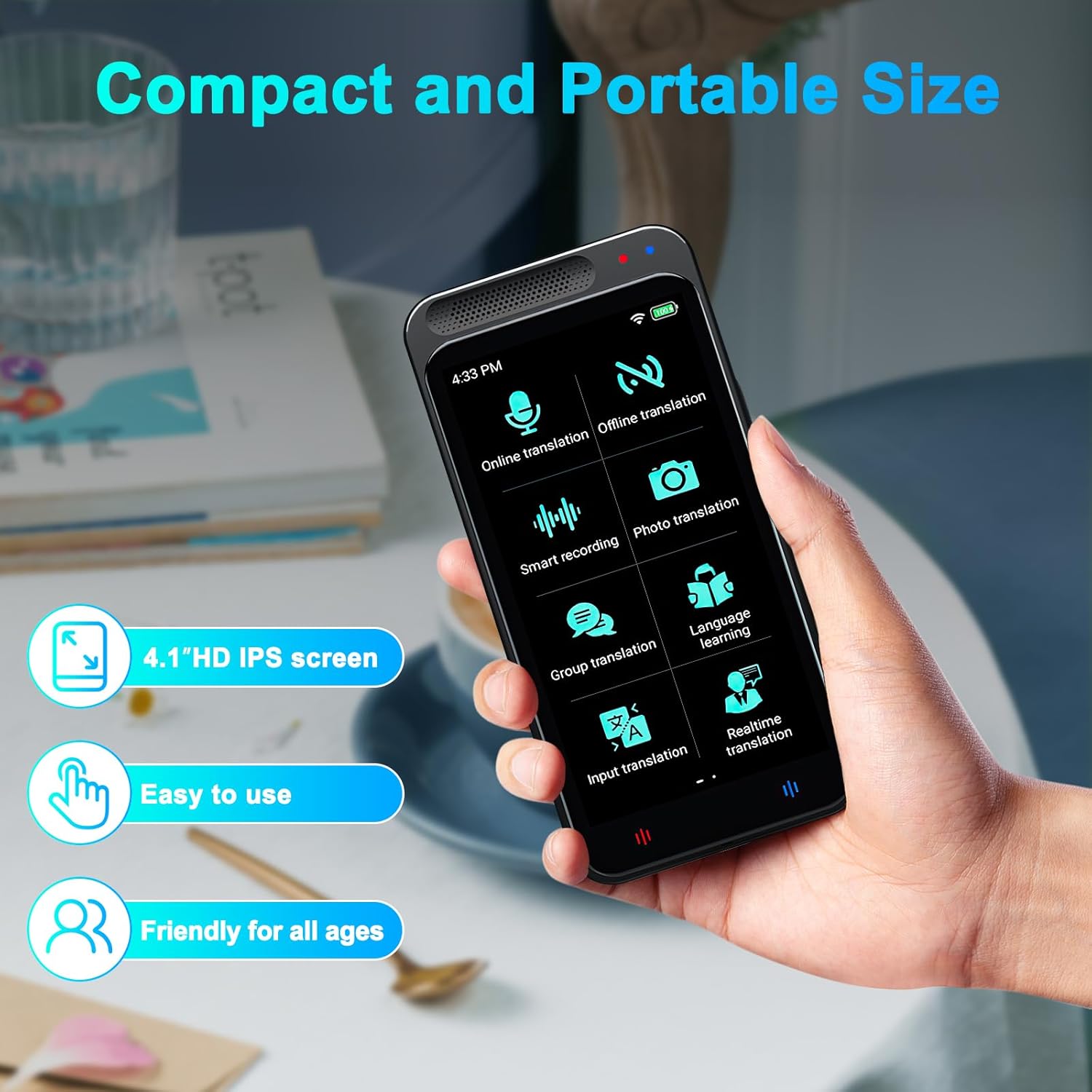 Translator Voice Translator Device, 138 Languages Intelligent AI Foreign Language Translator with 4.1 Inch Screen, Supports WLAN/Hotspot/Offline Translation and Instant Two-Way Translation (Z6)