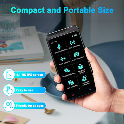 Translator Voice Translator Device, 138 Languages Intelligent AI Foreign Language Translator with 4.1 Inch Screen, Supports WLAN/Hotspot/Offline Translation and Instant Two-Way Translation (Z6)